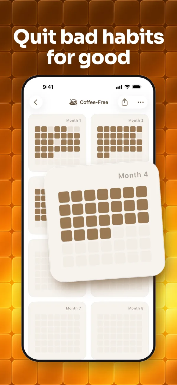 Coffee-Free tracker, month view in brown shades.