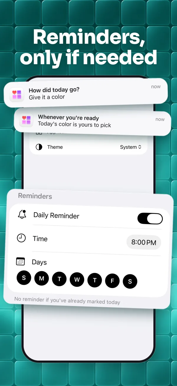 Two Tintle notifications and the Daily Reminder settings at 8:00 PM.
