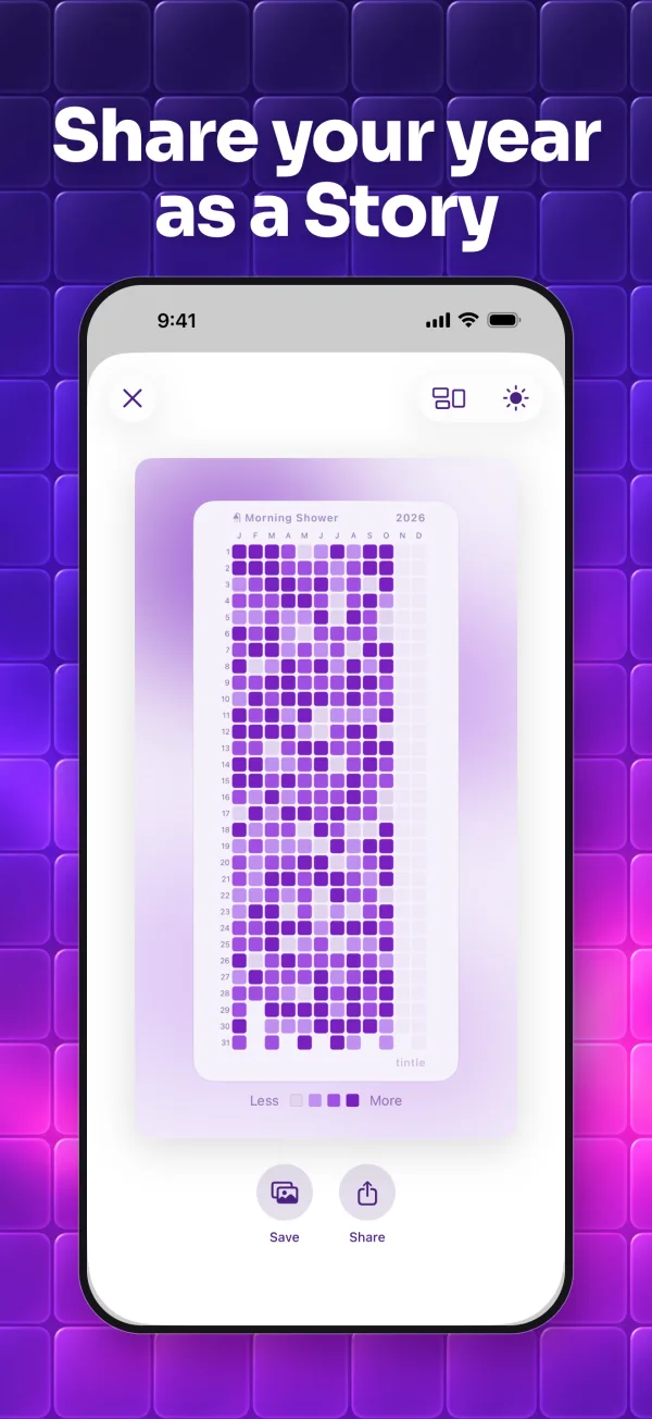 Share screen with a year card ready to save or share.
